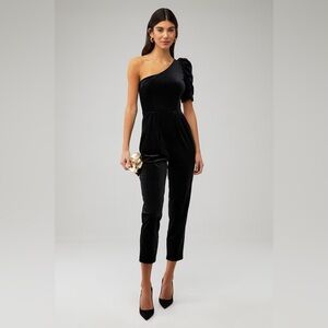 Yumi Kim Black Velvet One-Shoulder Jumpsuit